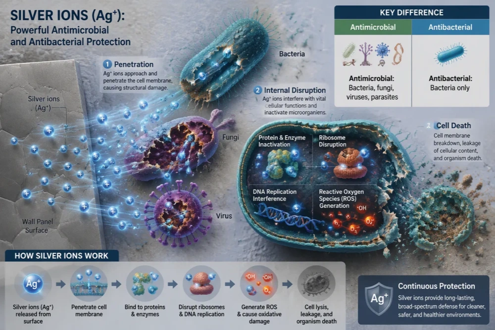 Comment fonctionnent les panneaux muraux antimicrobiens : Explication de la technologie aux ions d'argent